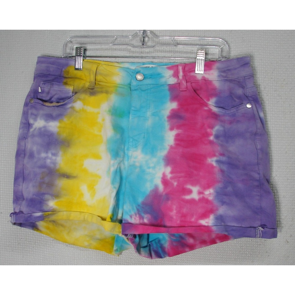 Judy Blue Denim Shorts Size 1X Snow Cone Tie Dye High Waist Cut Off Roll Cuff
